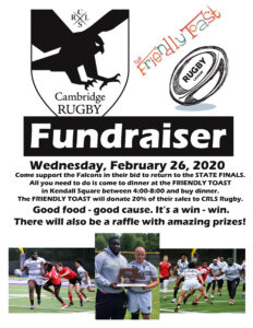 Support CRLS RUGBY with An Evening Out at Friendly Toast (Kendall Square) @ Friendly Toast